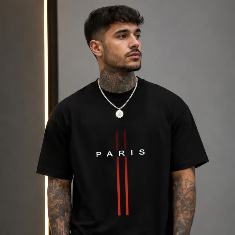 Camiseta Masculina Estampa Camisa  Paris Vertical, camiseta 100% algodão, camiseta básica,
