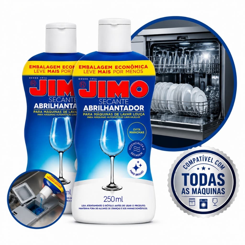Jimo SECANTE ABRILHANTADOR 1 2 3 ou 4 Unidades Maquina Lavar Louça 250ml Secagem Rapida