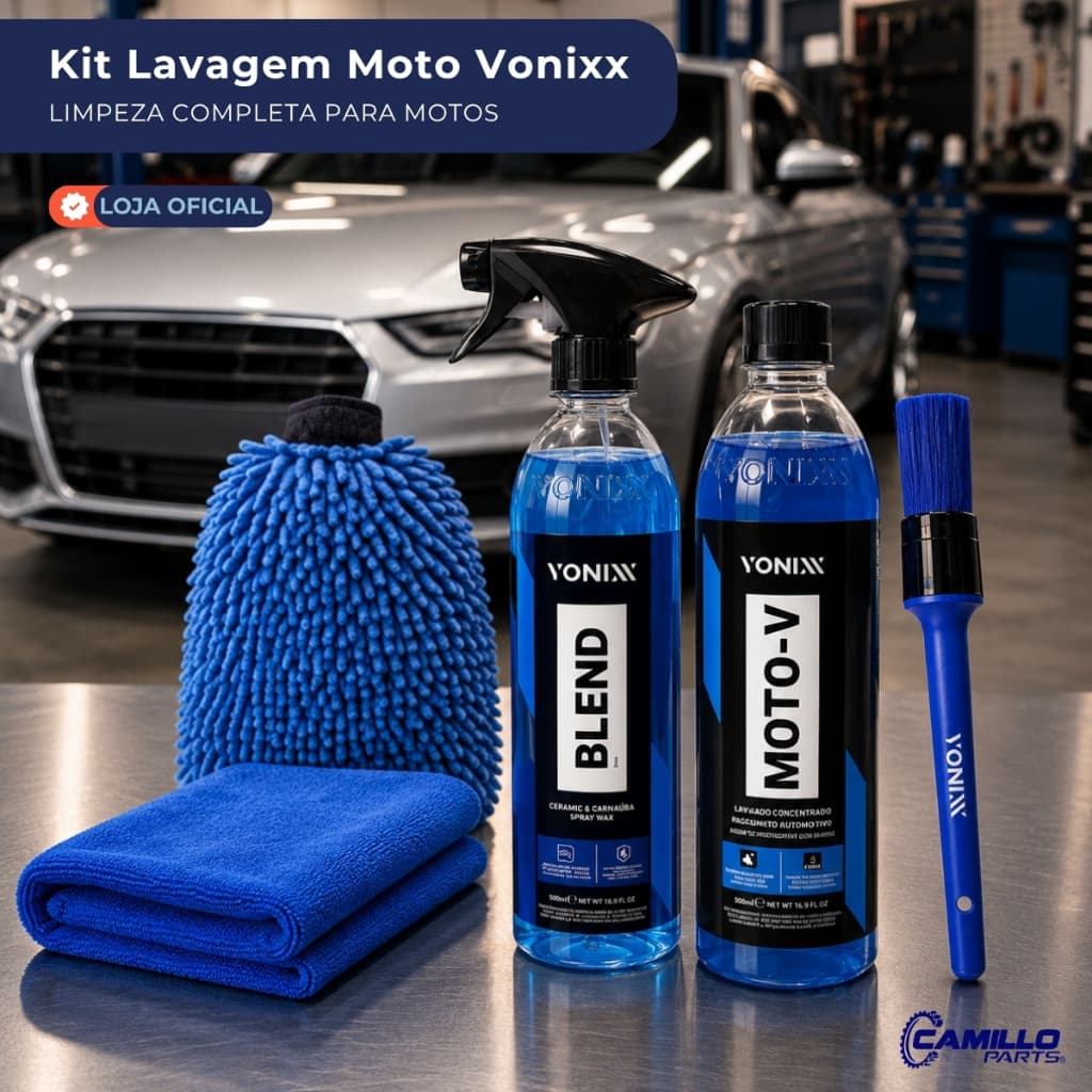 Kit Lavagem Moto Vonixx Moto-V Cera Blend Toalha Luva Pincel Detalhamento Limpeza