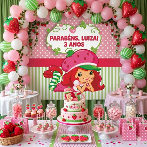 Painel/Banner de Festa Antirreflexo Decoração Infantil Moranguinho/Morango/Strawberry Shortcake
