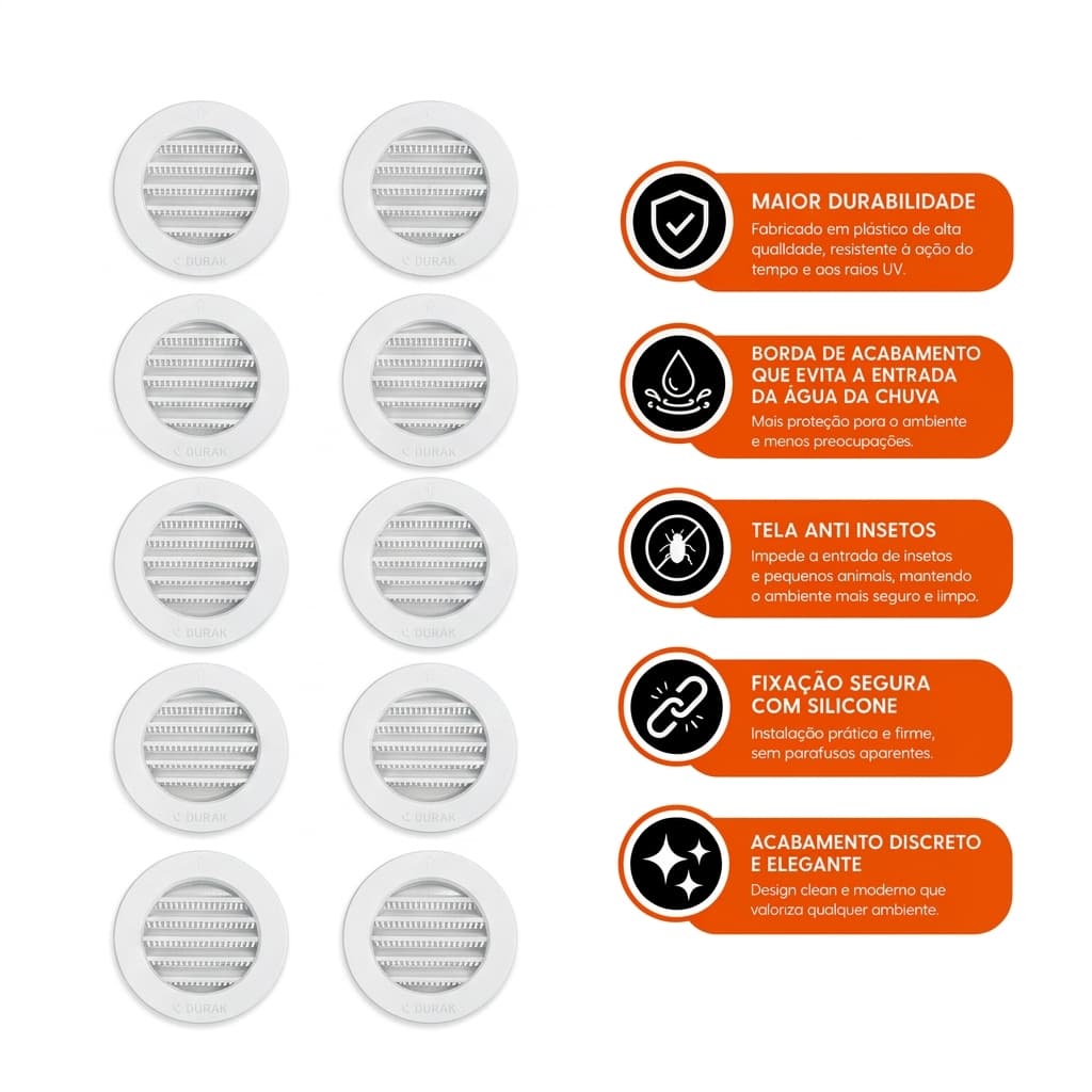 Kit 10 Grades Grelhas Ventilação Redonda 100mm Tela Anti Inseto Fácil Instalação