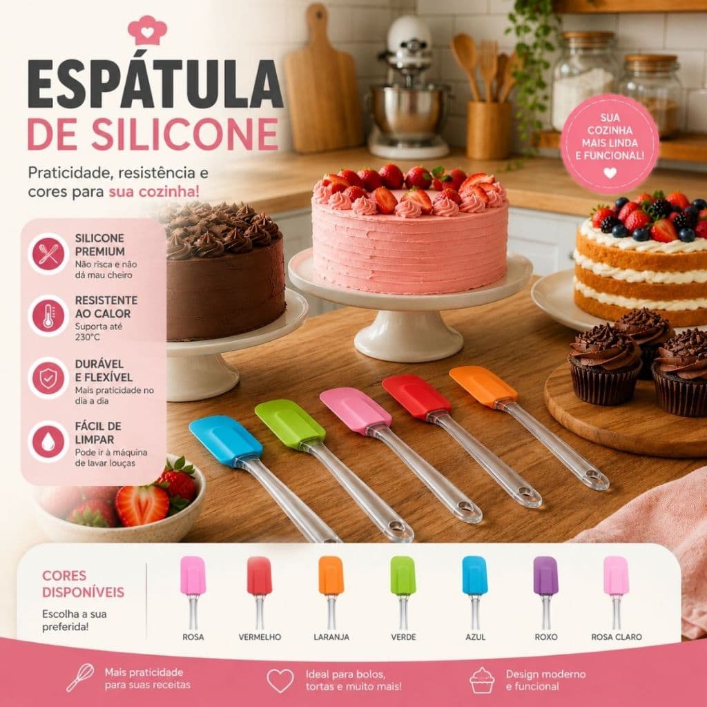 Espátula De Silicone Para Bolos Doces Cozinha Confeitaria  27x6cm  Espátulas De Silicone Pão Duro