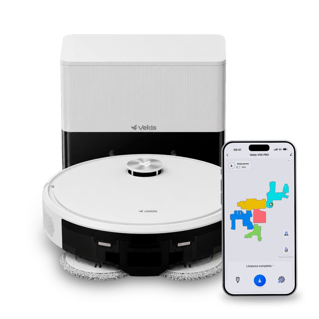 Robô Aspirador Velds V50 Pro, Base Autolimpante Mop Duplo Giratório 10000pa Mapeamento Avançado, Branco