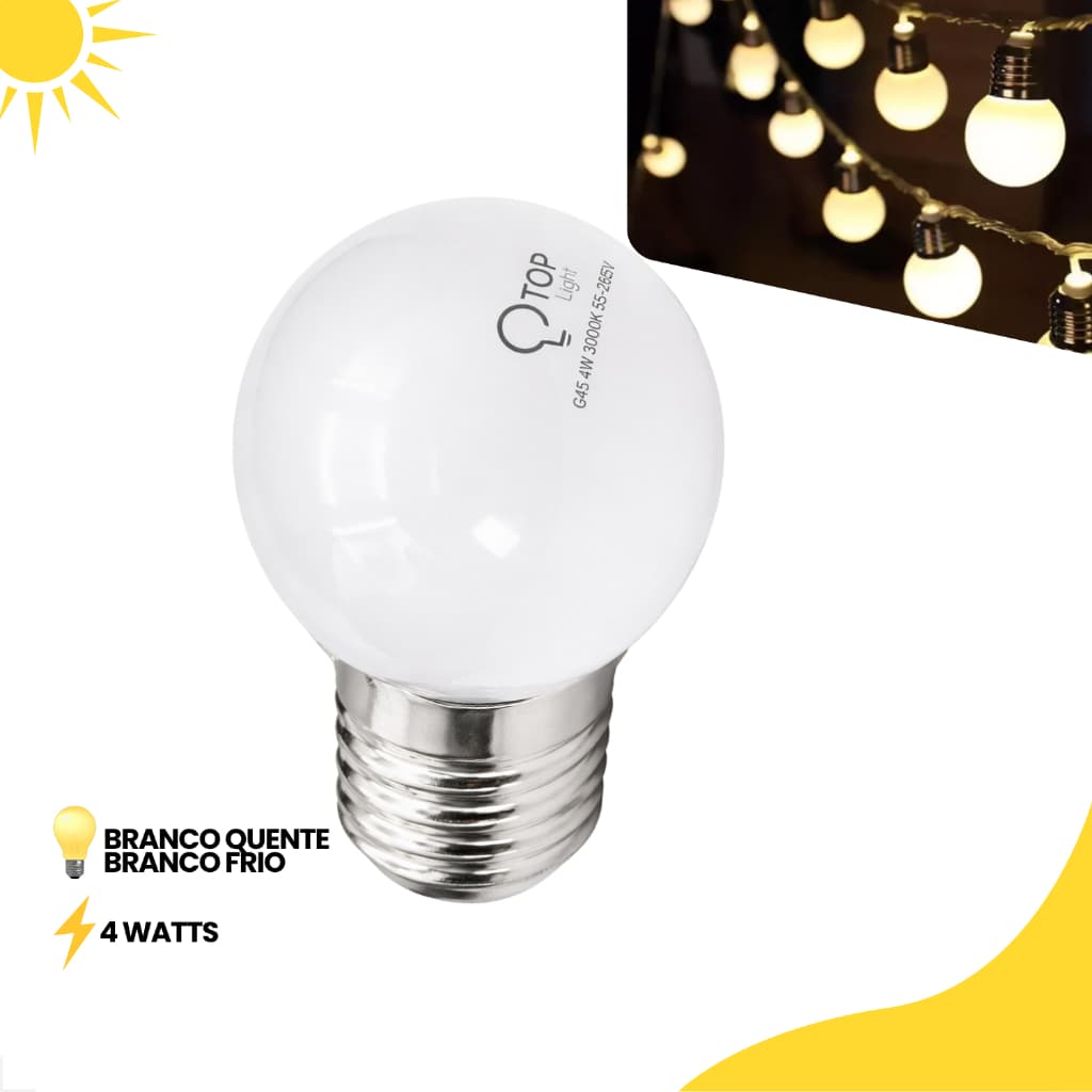 Lâmpada Led 4w Bolinha Bulbo G45 E27 Branco Quente 3000K Frio 6500K Bivolt Espelho Penteadeira