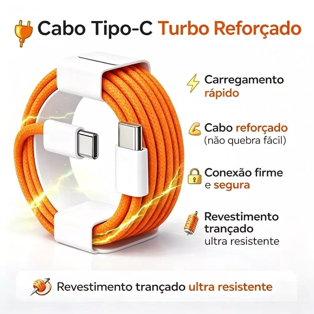 arregador Turbo 40W Tipo-C + Cabo Reforçado Compatível 15/16/17 iPhone carregamento rápido