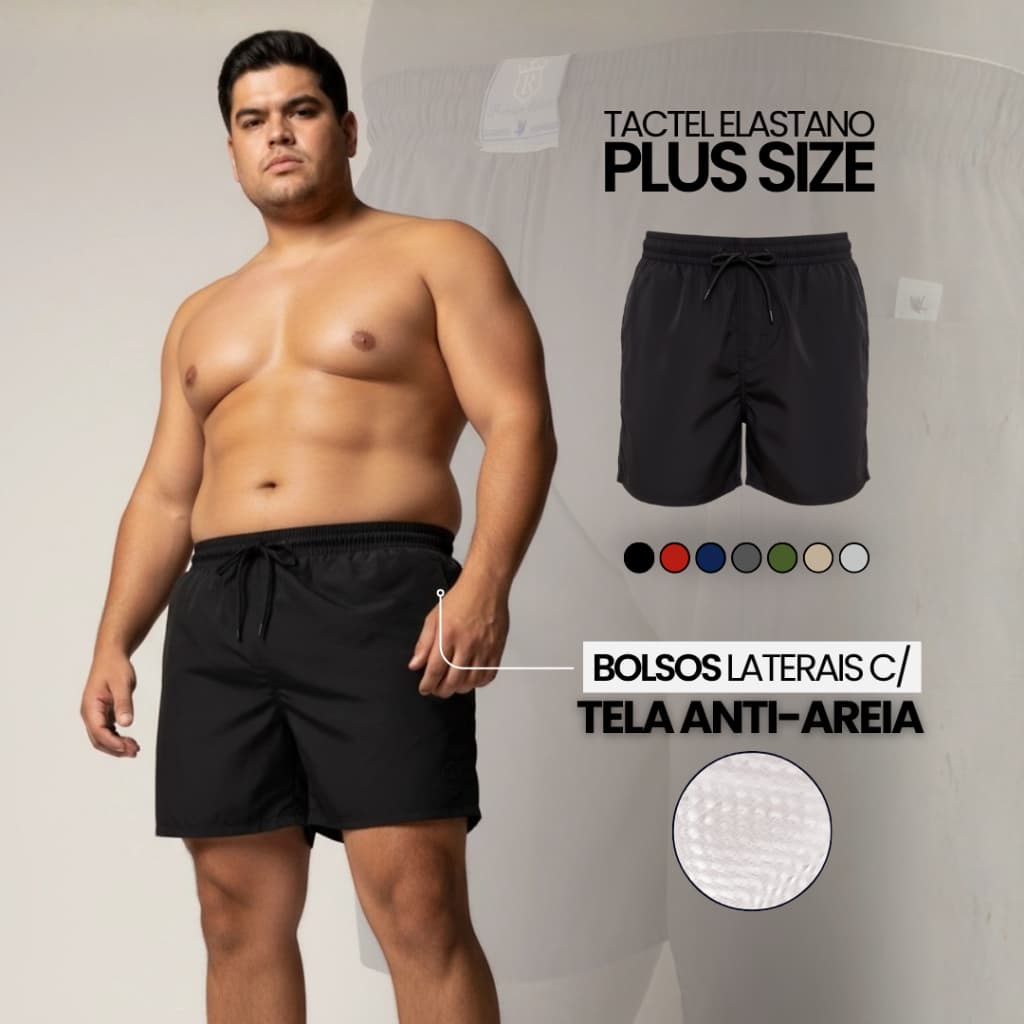 Short Masculino Plus Size Grande Tactel Elastano