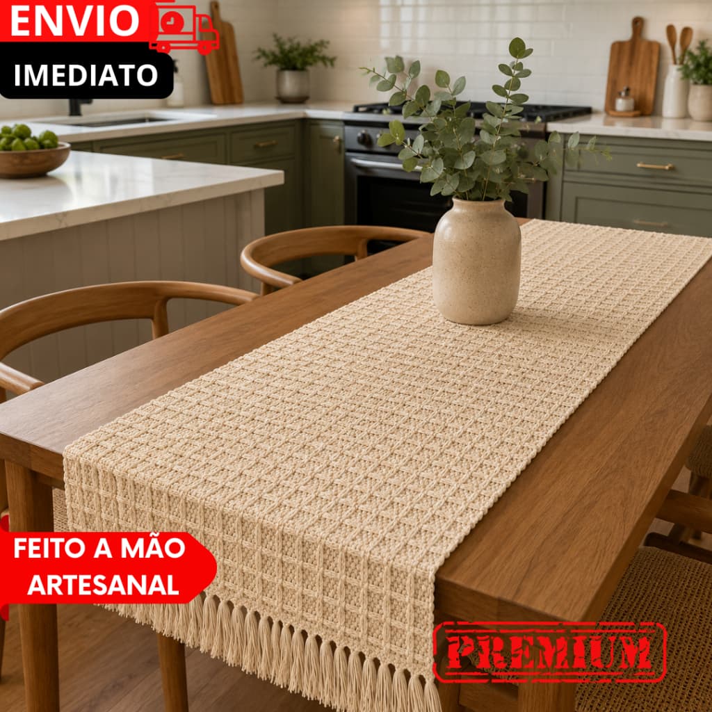Caminho de Mesa 1/3 Artesanal- Tear Ideal para Loja de Decoração, Usar em Buffet, Eventos e Vitrines