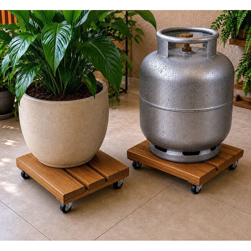 Suporte para Vaso com Rodinhas 360° Madeira  Autoclave Anti Cupim Resistente Chuva Jardim Planta 30x30 cm suporta 80kg