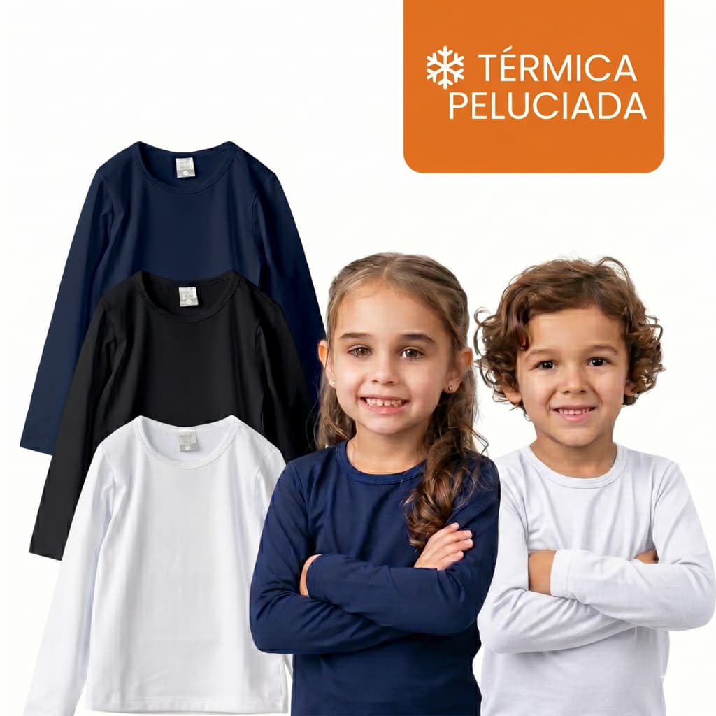 Blusa Termica Peluciada Inverno 3 ao 14 Infantil Menino e Menina Camiseta Segunda Pele