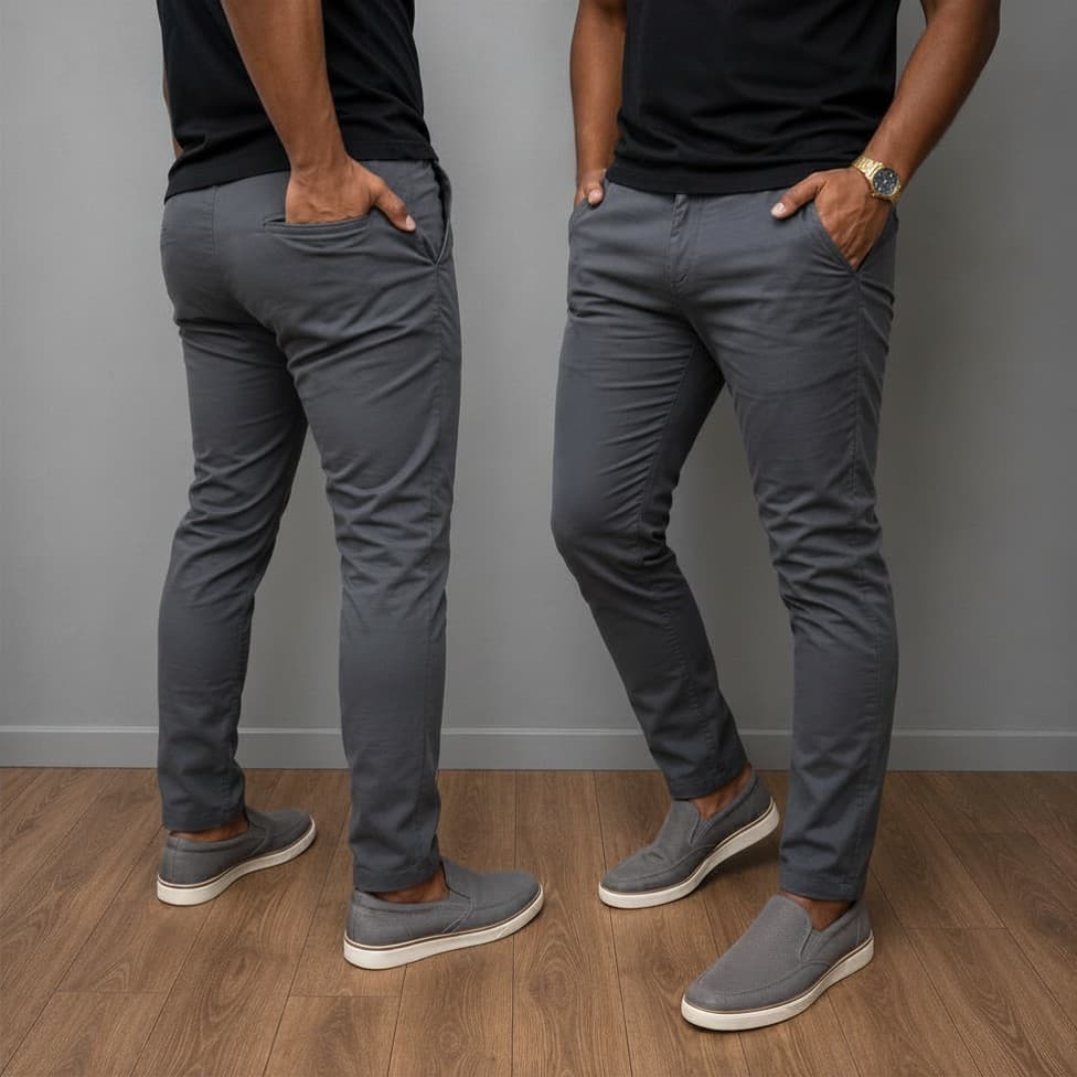 Calça de SARJA Masculina FIT com Elastano Slim Casual Tradicional Bolso Embutido Skinny Alfaiataria Bolso Faca