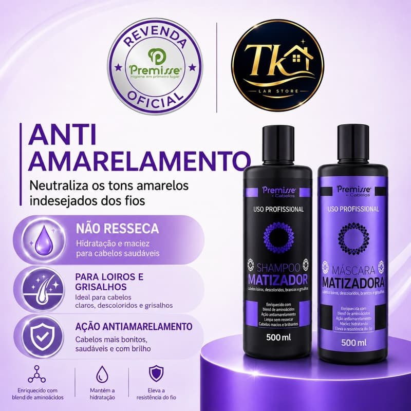 kit Shampoo Roxo Matizador 500ml Para Cabelos Loiros Descoloridos e Brancos Premisse / produtos individuais