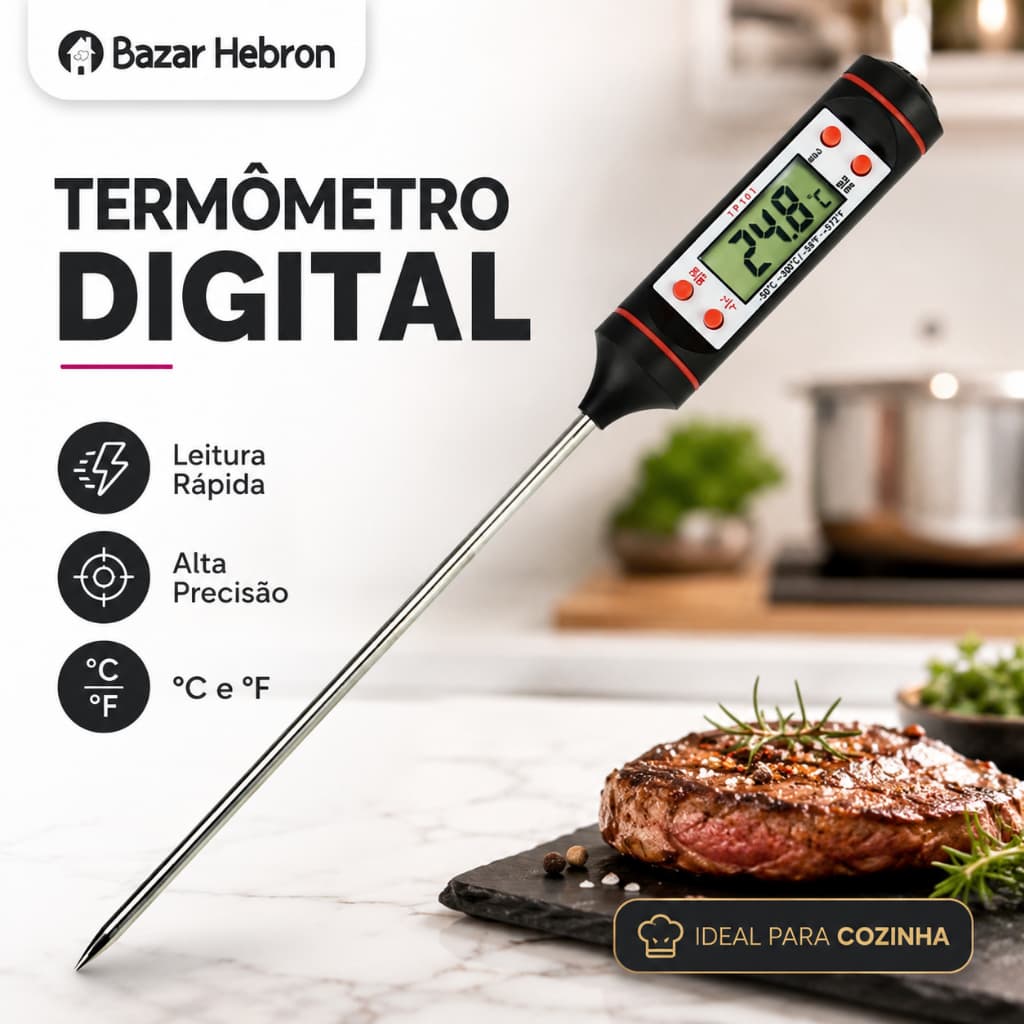 Termometro Digital  Medidor de Temperatura Culinário de Cozinha para Carne Churrasco Leite Forno
