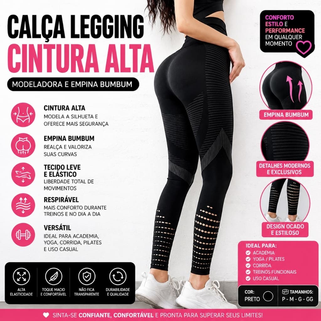 Calças de Yoga Ocas Femininas Cintura Alta Pêssego Emagrecimento Calças de Corrida - Preto / M