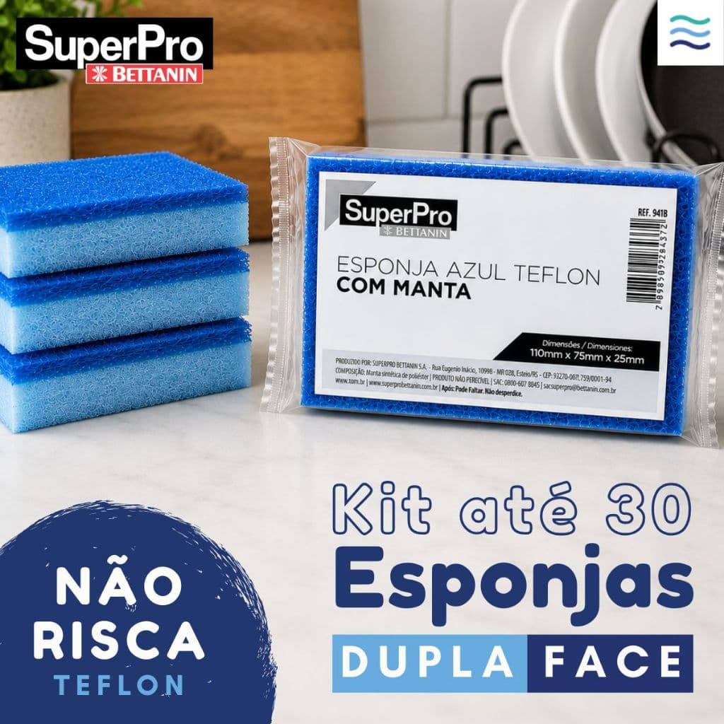 Kit 5 a 30 Esponjas Azul Teflon SuperPro Bettanin Antiaderente Não Risca Bucha