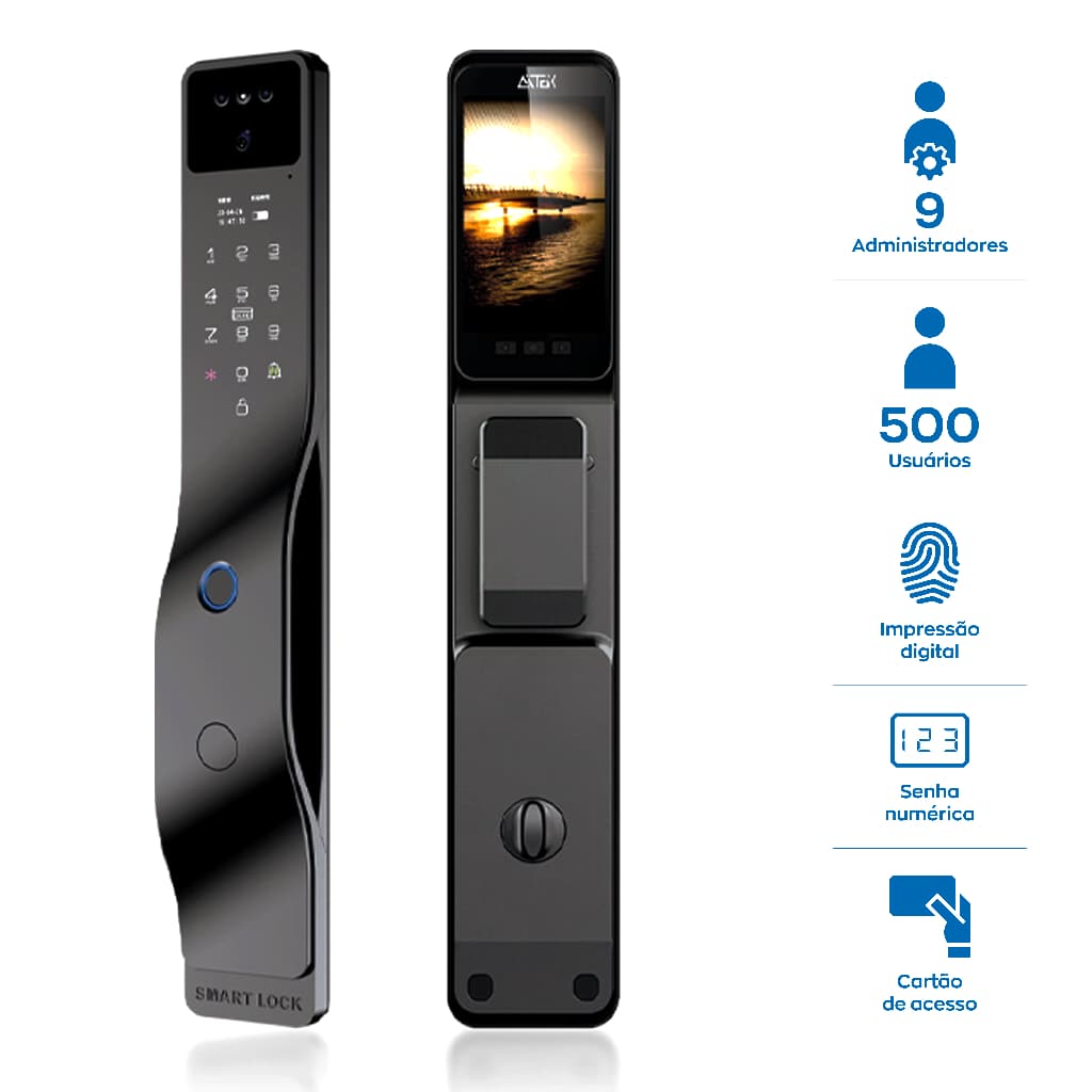 Fechadura Digital Reconhecimento Facial + Tuya App WiFi com Tela OLED,Impressão Digital e Alarme