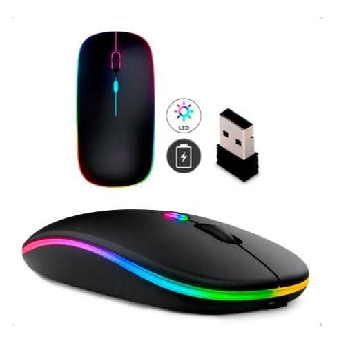 Mouse Sem Fio Recarregável Wireless Optico Led Rgb Ergonômico Sem Fio