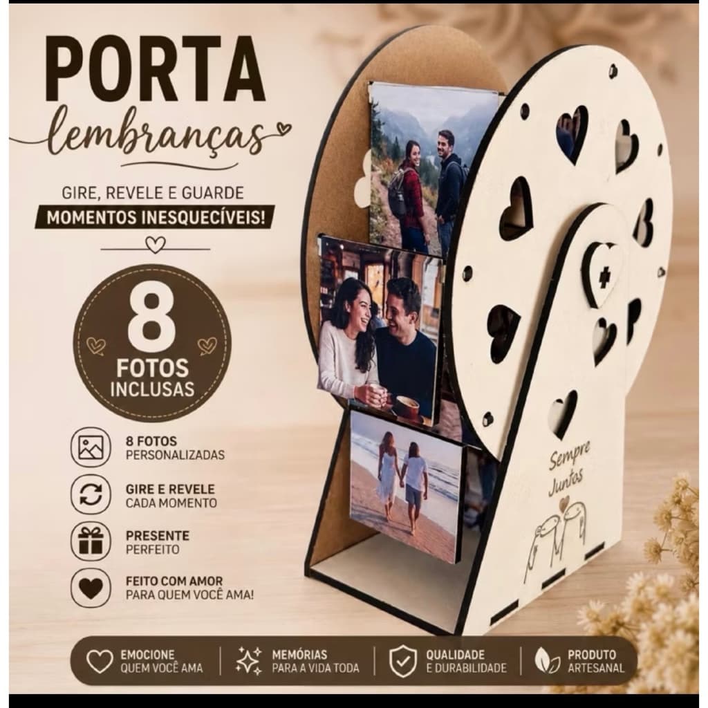 Roda Gigante Porta Fotos com 8 Fotos Personalizadas | Presente Criativo para Casal 💖 Dia dos Namorados