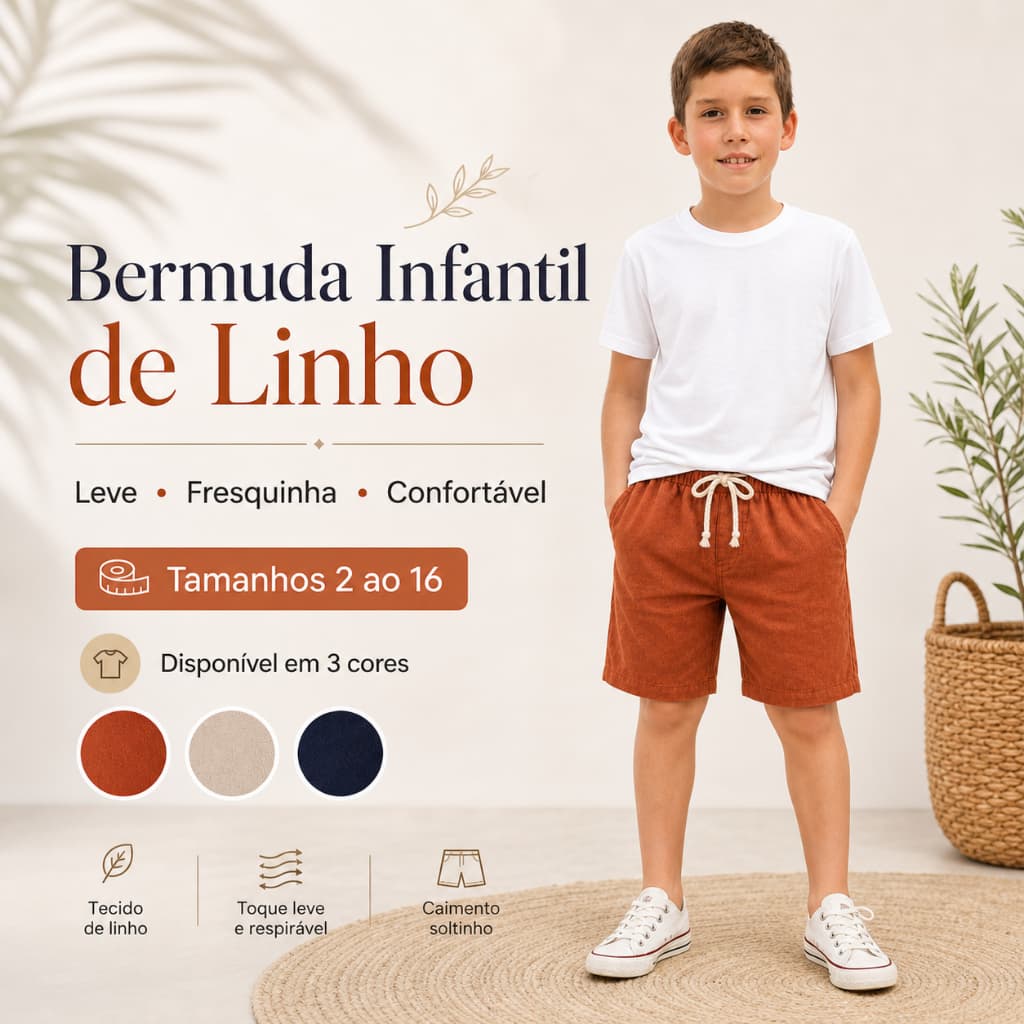 Bermuda de Linho Infantil Premium para Meninos - Conforto e Estilo