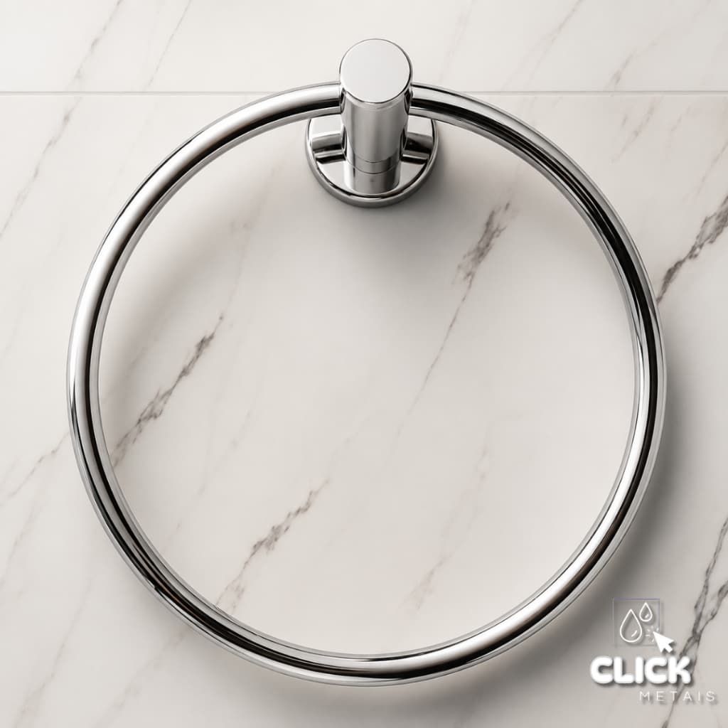 Suporte Toalheiro Porta Toalha Rosto Argola Cromado Inox Dupla Fixação Banheiro Antiferrugem Premium