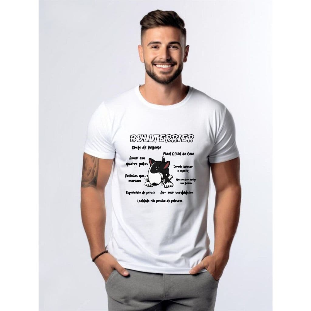 Camiseta Cachorro Raça Bullterrier Dog Animal Personalizada Cabeça Tubarão Seu Nome Frase presente