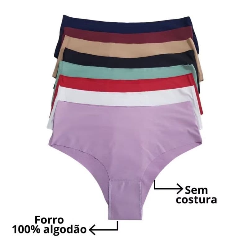 Kit Calcinha CÓS ALTO Sem Costura Tanga Laser Não Marca - Cos Mamut - Tamanho GG
