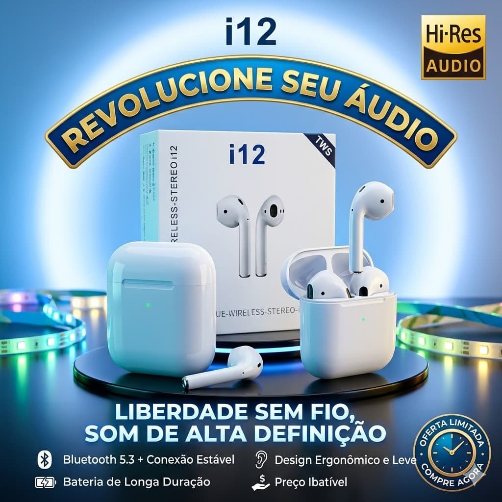 Fone de Ouvido Sem Fio i12 Tws Bluetooth Com Touch Bluetooth 5.0 simples barato fones