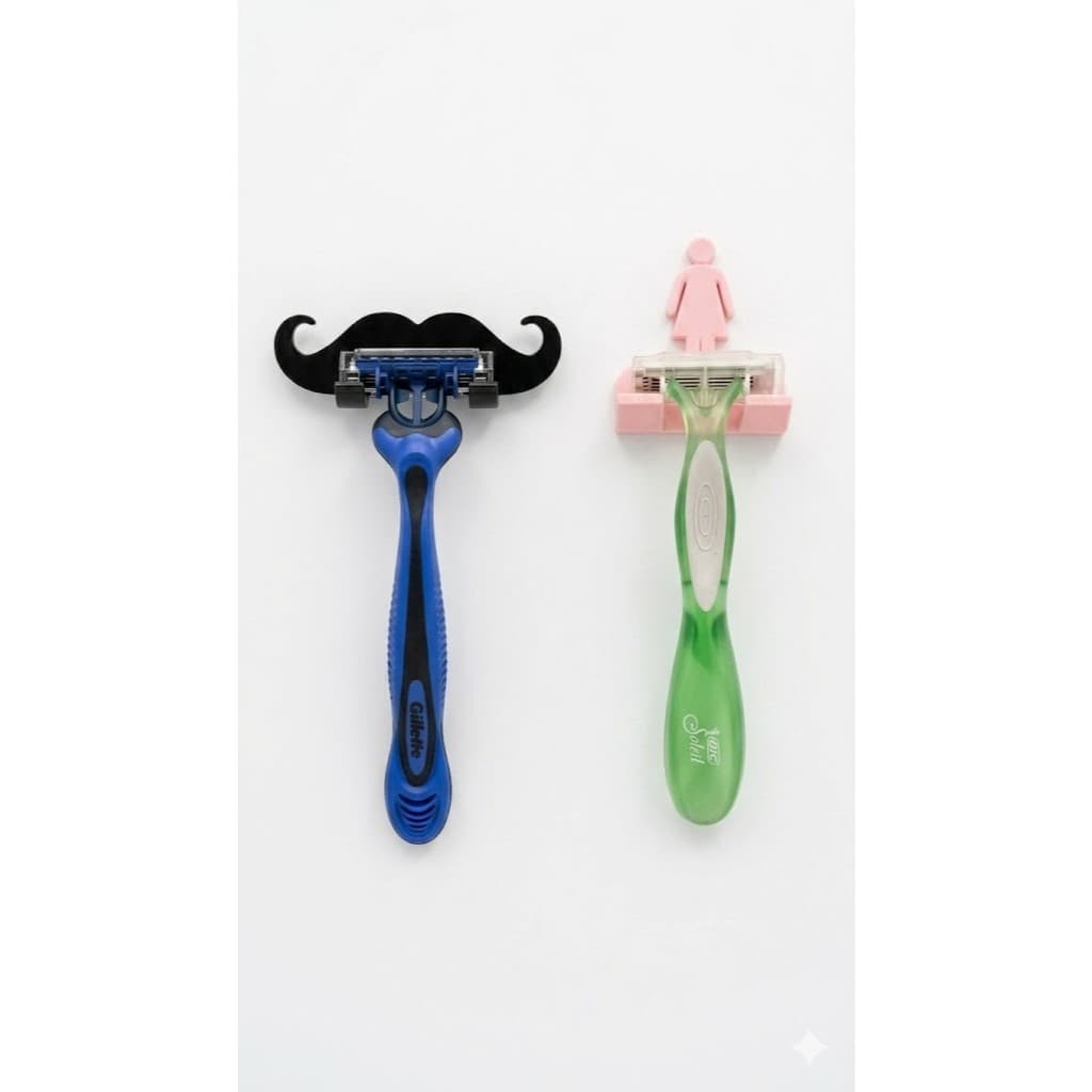 2 Suporte De Parede Para Aparelho De Barbear / Depilar - Bigode e Silhueta Feminina - Sara Presentes
