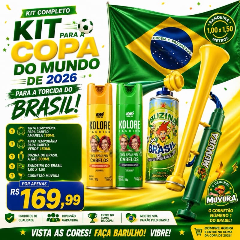 KIT TORCIDA DO BRASIL PARA COPA MUNDO E FESTAS