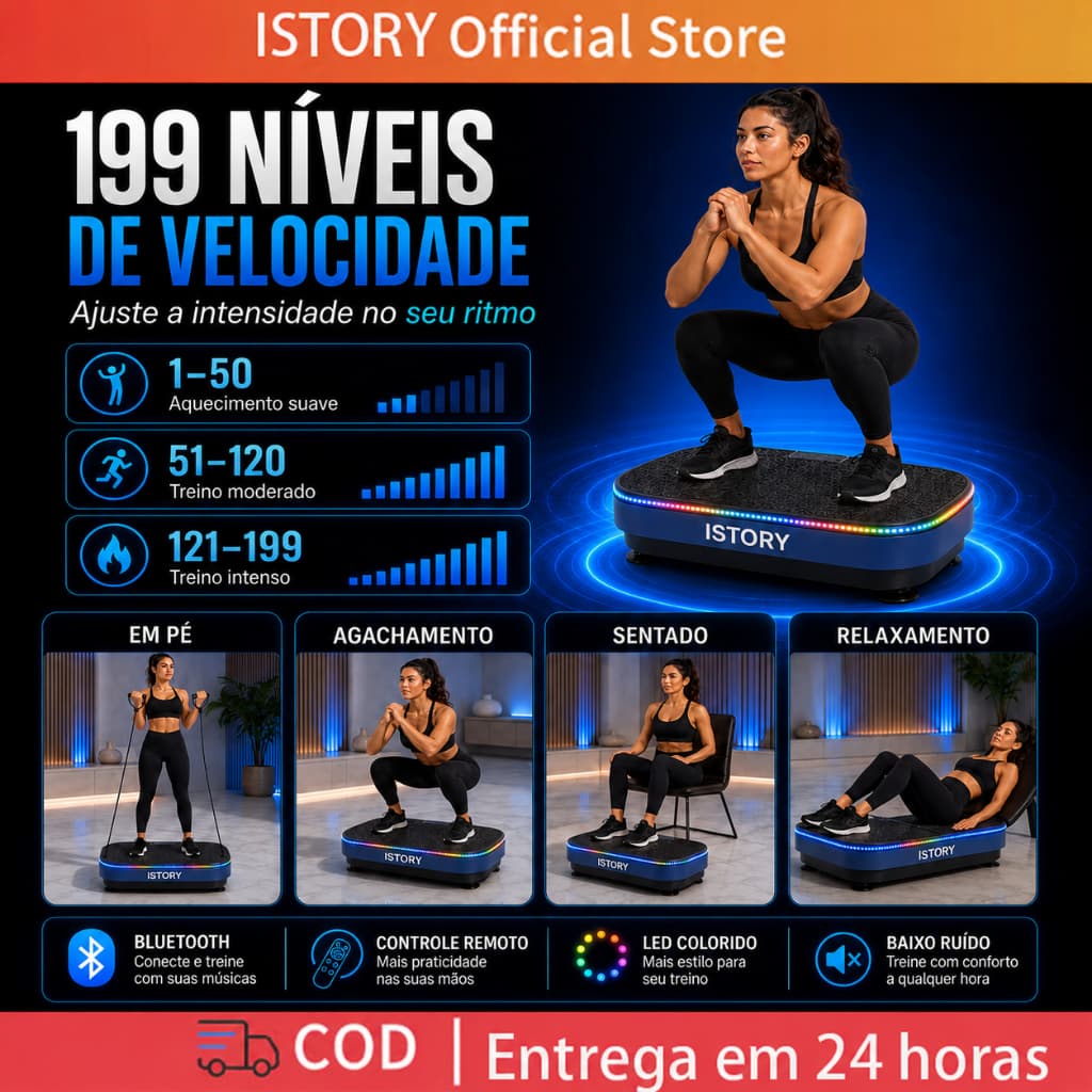 Plataforma Vibratória Bivolt 110V/220V 120 Níveis Bluetooth Com Controle Remoto Fitness Doméstico