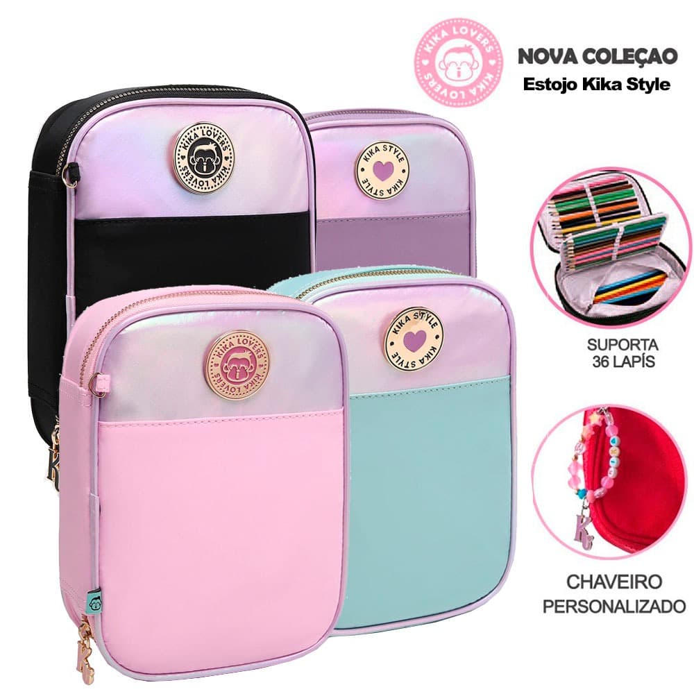Estojo Box Feminino Grande Kika Quadrado Divisória Chaveiro
