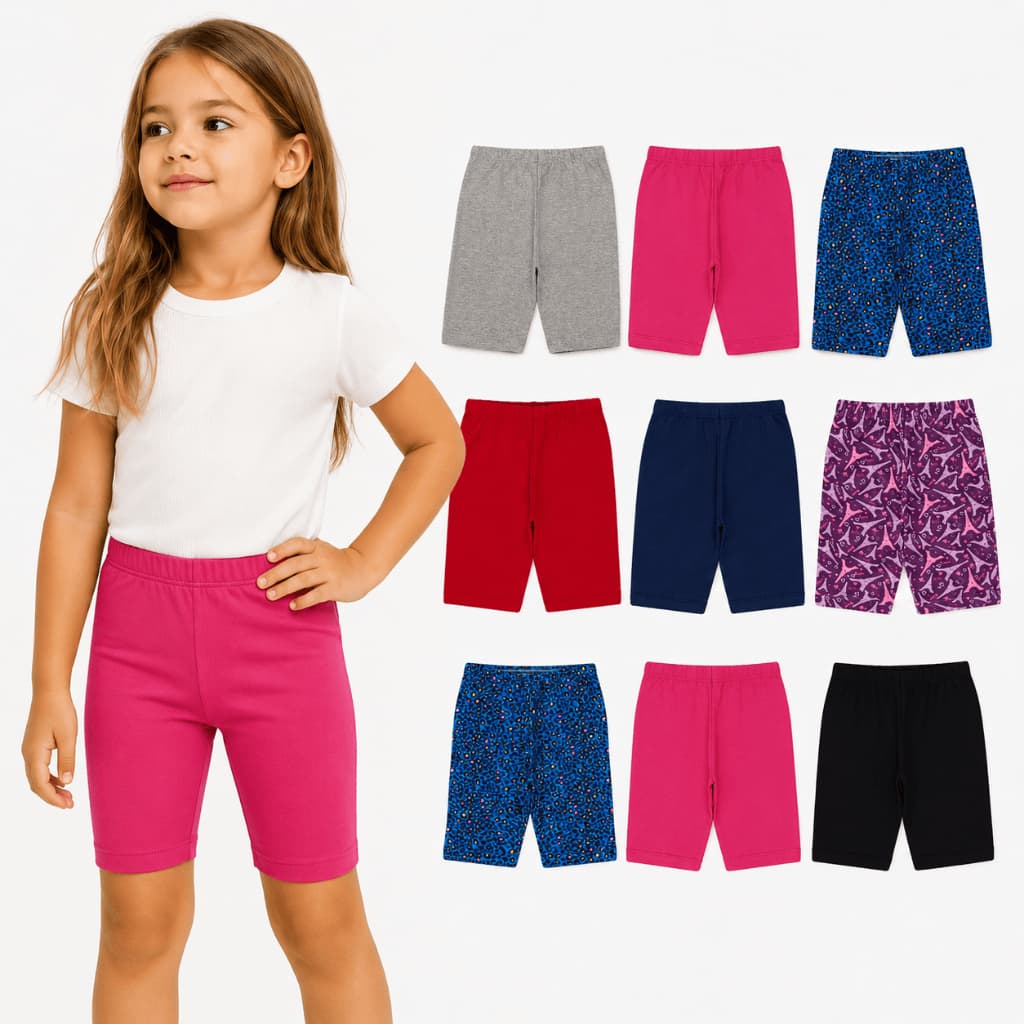 Kit Bermuda Infantil Menina Cotton do Tamanho 1 ao 14 anos | Bermuda para Escola Infantil Ciclista Sortida