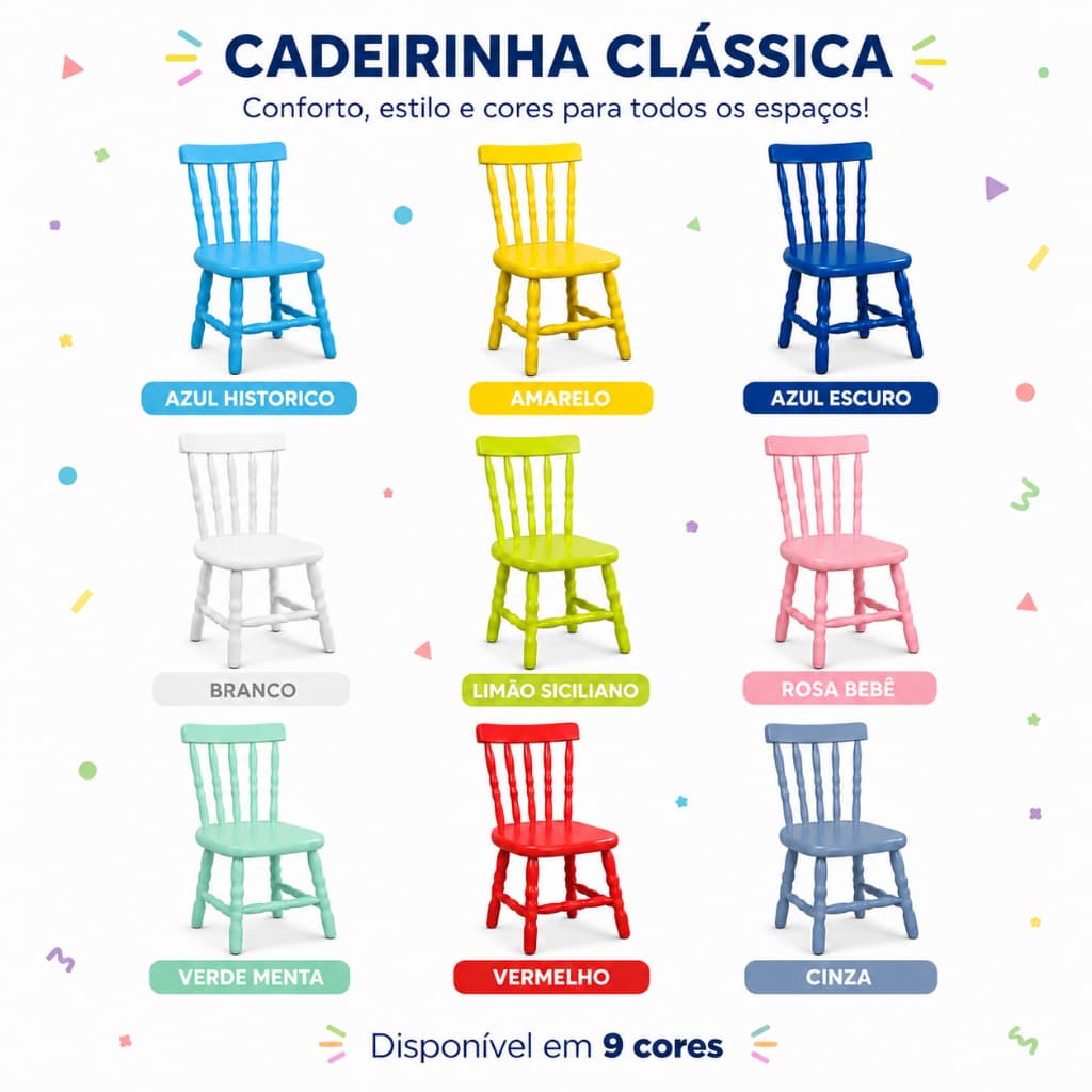 Cadeira Infantil Madeira Escolar Didática 1 Unidade Resistente Colorida Atividade Educativa Kids Menina Menino