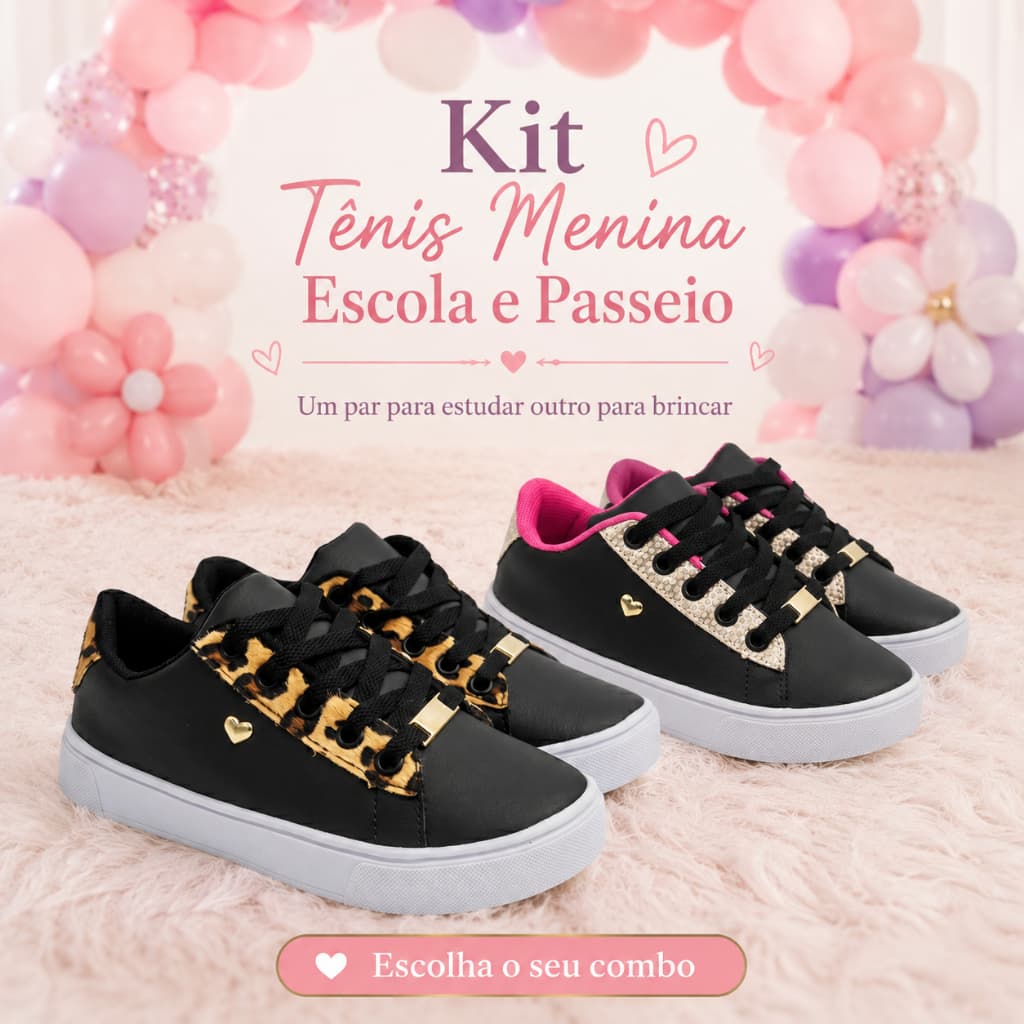 Kit Tenis Para Passeios Infantil De Menina | 2 Pares Com Muito Estilo e Conforto | ESCOLHA O SEU KIT