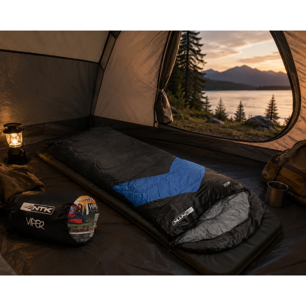 Saco de Dormir Viper Nautika Preto e Azul Original Camping Acampamento