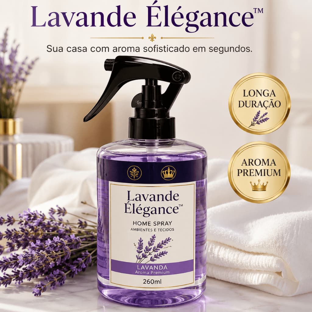 Lavande Élégance Spray Aromatizador Lavanda 260ml Para Ambientes e Tecidos Longa Duração Elimina Odores Aroma Premium