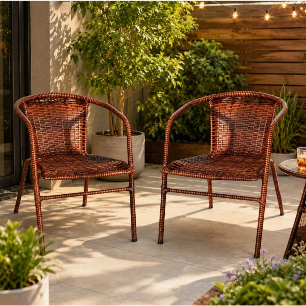 2 Cadeiras Tainá Junco Sintético Fibra UV Estrutura  Aço Área Externa Jardim Varanda Área Gourmet