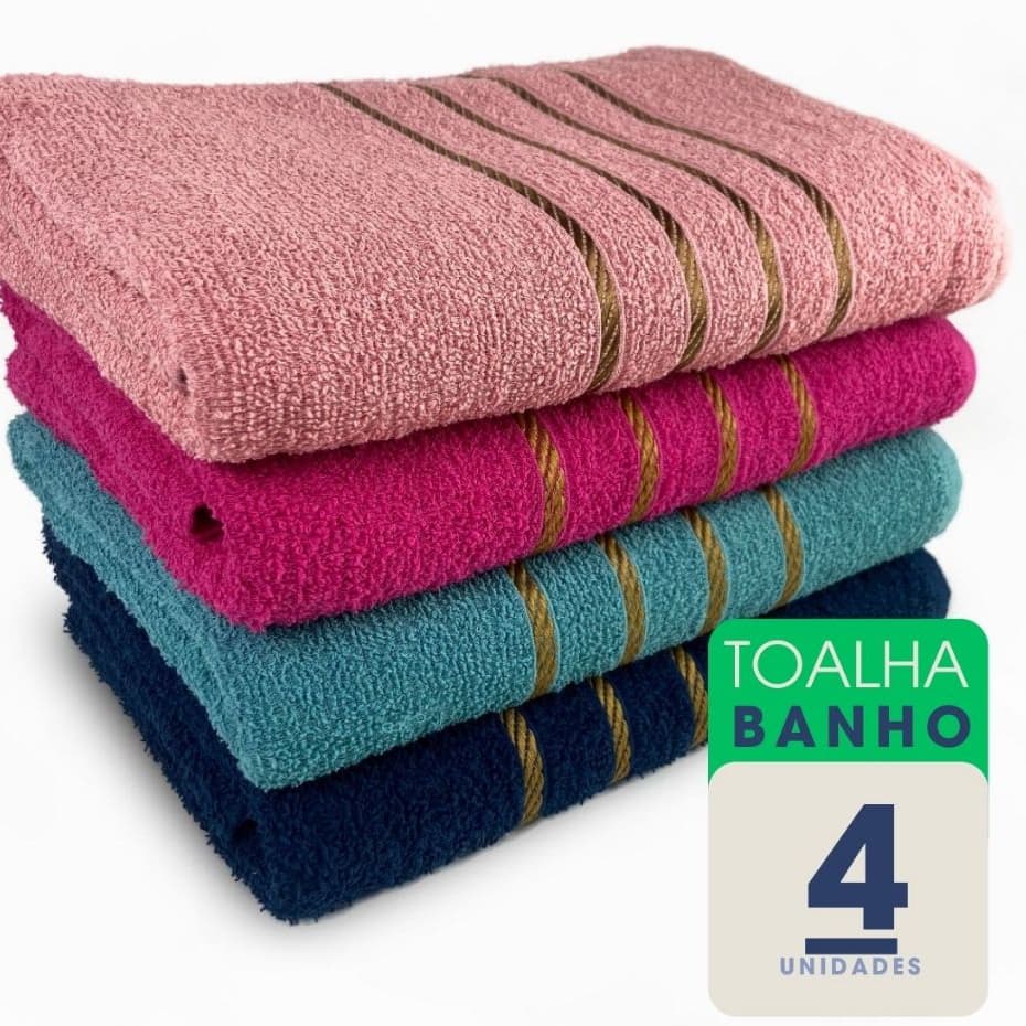 Kit 4 Toalhas 100% Algodão Felpuda Alta Absorção Kit Toalha Grossa 130 x 70cm 100% Algodão