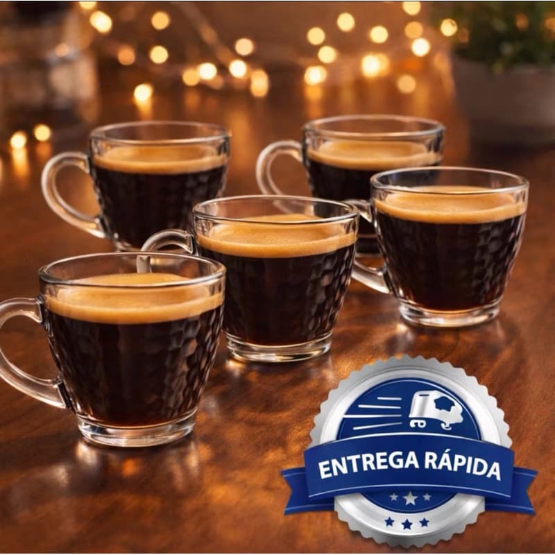 Conjunto 5 Xícaras de Vidro Cafezinho Café Morocco Honey 90ml Servir Mesa Posta Resistente
