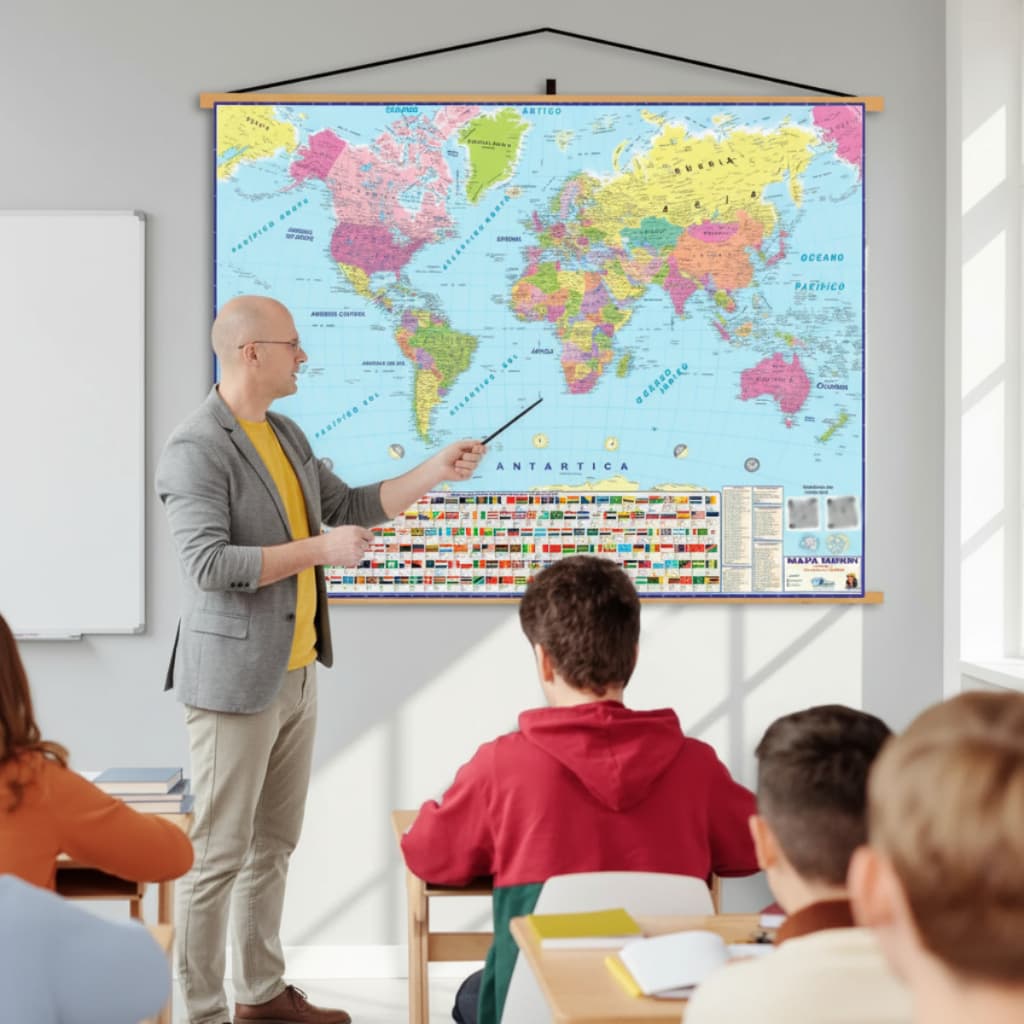 Mapa Mundi Grande Banner Globo Politico Escolar Geográfico 2025