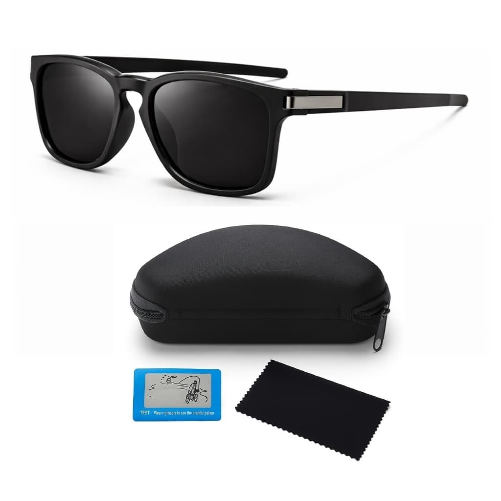 Óculos De Sol Esportivo Masculino Feminino Polarizado Proteção Uv400 Quadrado Preto + Acessórios