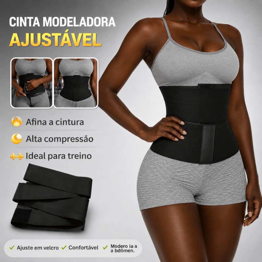 Cinta Faixa Redutor De Medidas E Pós Parto Ajustável Modeladora Corporal Preta
