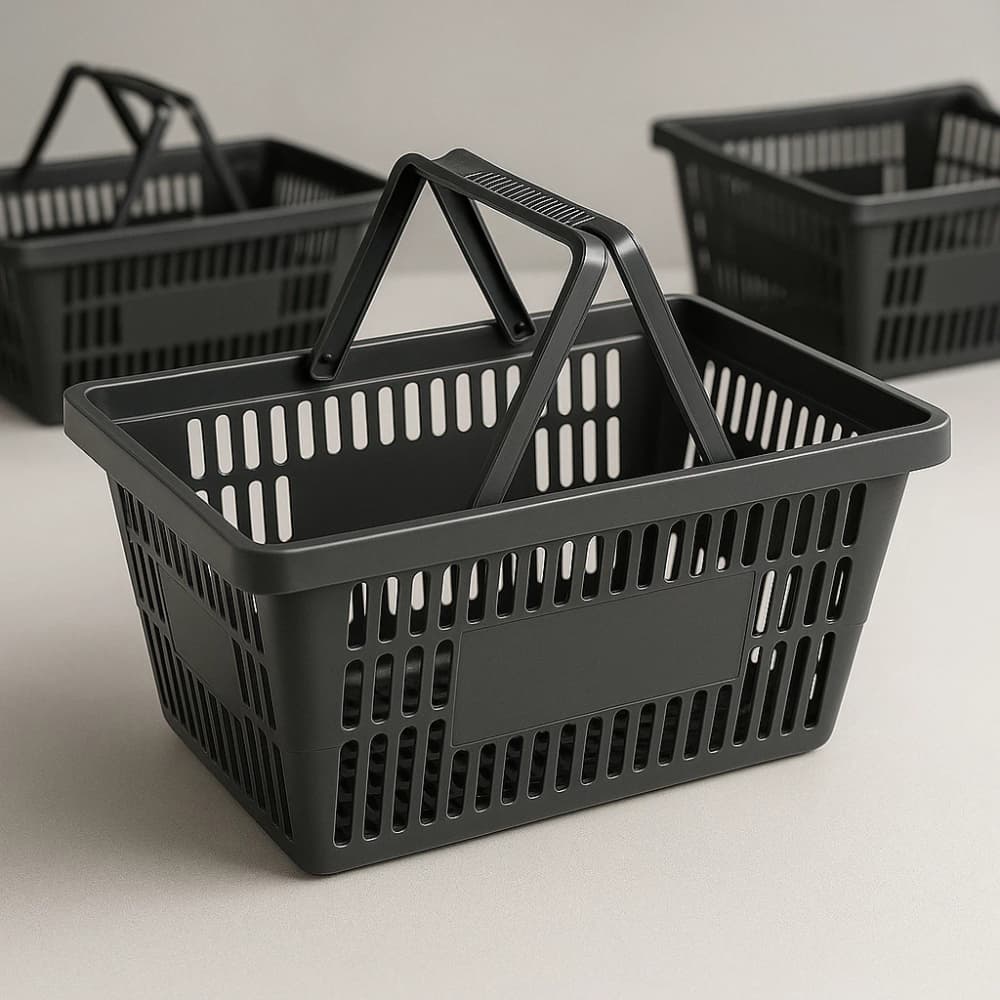 KIT 5 Cestinhas Cesta de Supermercado Plástica Preta 16L Envio Imediato Alça Reforçada Ideal para Lojas, Mercados