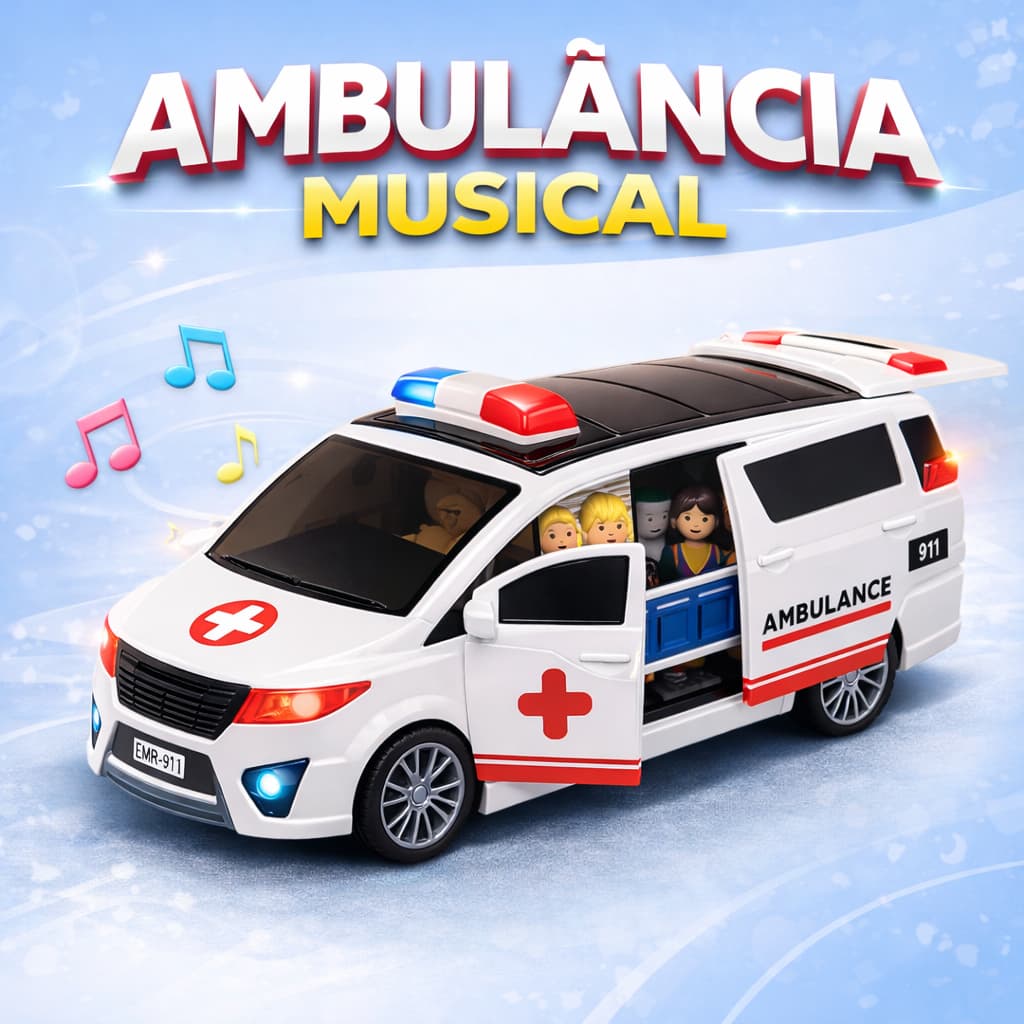 Ambulância de Brinquedo Bate E Volta Com Leds, Som E Portas Que Abrem Infantil