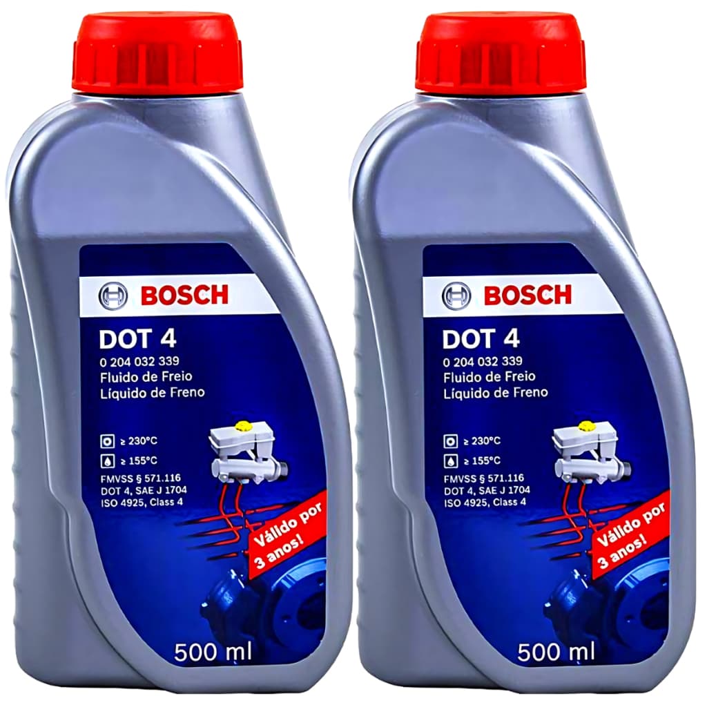 02 Fluído Freio Reservatório Bosch Dot 4 500ml Original Kit