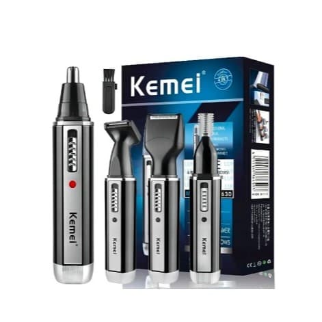 Máquina de Acabamento Aparador Cabelo E Barba Kemei KM-6630 4 em 1 Recarregável Preta 3 Pentes