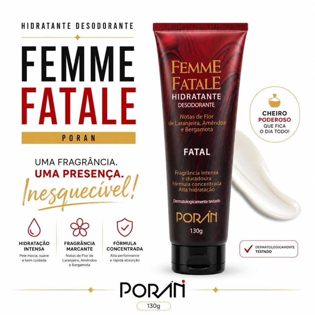 Hidratante Feminino Femme Fatale Porán 130g Creme Corporal Perfumado Hidratação Intensa