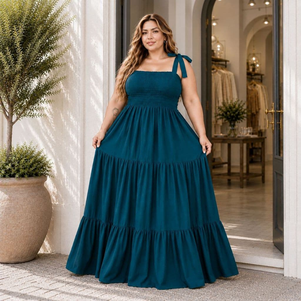 Vestido longo feminino plus size moda feminina estilo casual tecido leve confortável elegante tendência