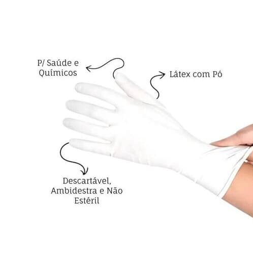 Luva Látex Descartável COM PÓ - PACOTE AVULSO -10 PARES (20 UNIDADES)- não estéril