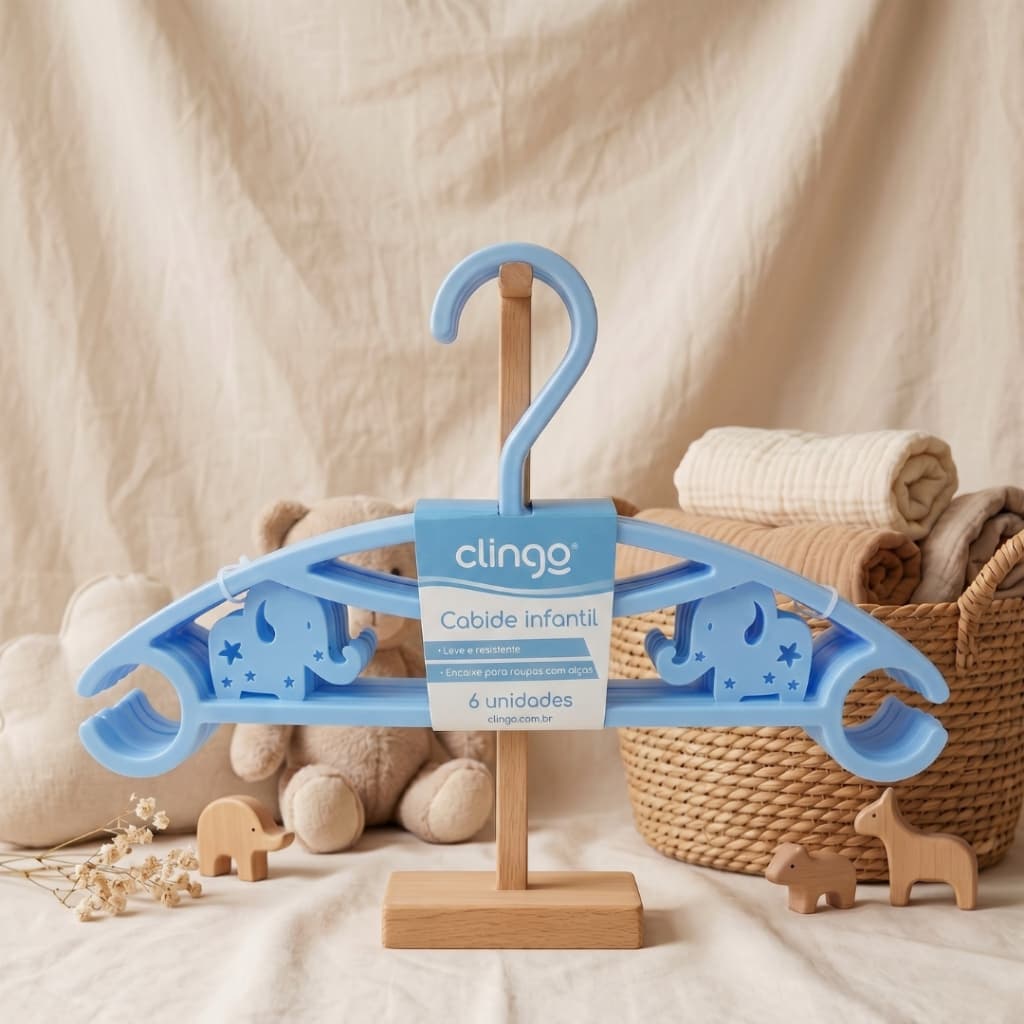 Cabide Leve e Resistente para Roupas Clingo | Cabide Infantil Lúdico par Roupas | Cabide de Plástico para Roupas de Bebê