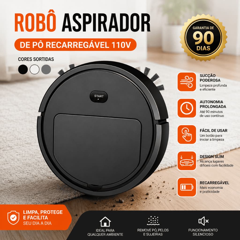 Robô Aspirador Inteligente Recarregável 110V Sem Fio Limpeza Automática 2800Pa